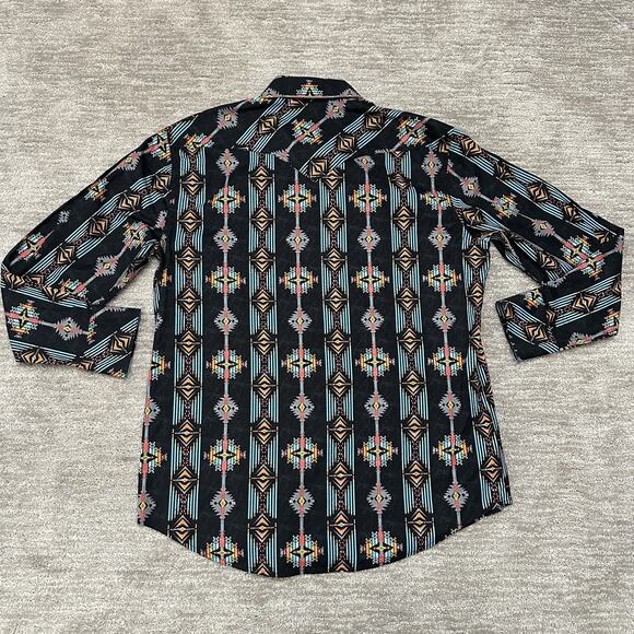 Rock & Roll Cowboy Shirt Mens XL Black Aztec Western Pearl Snap Retro Rodeo - Picture 5 of 12